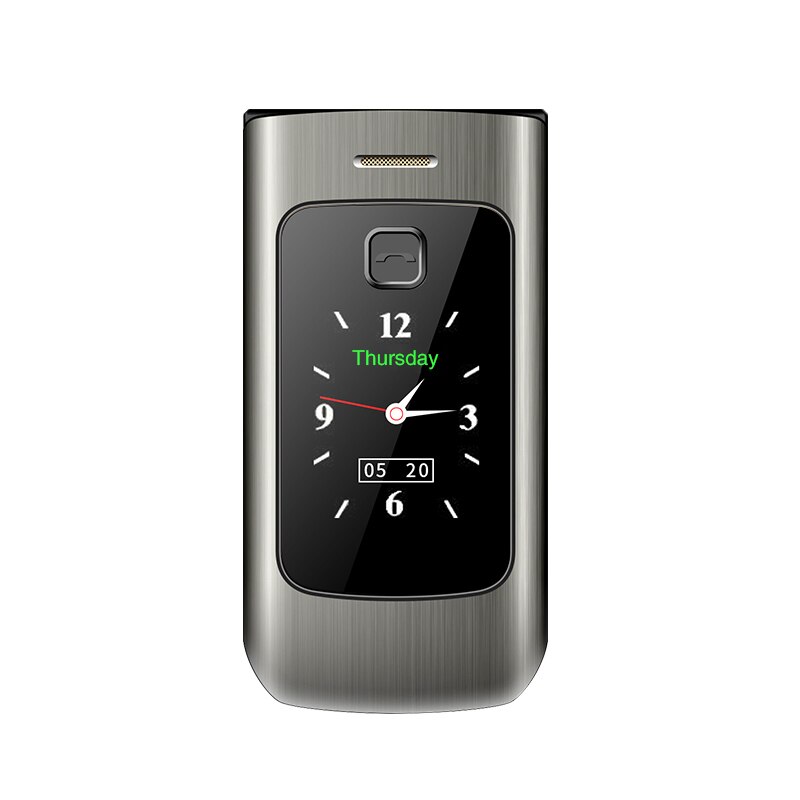 Flip celular Mobile Phones dual screen speed dial SOS loud sound FM Radio recorder torch MP3 clamshell cell phones: standard / Silver