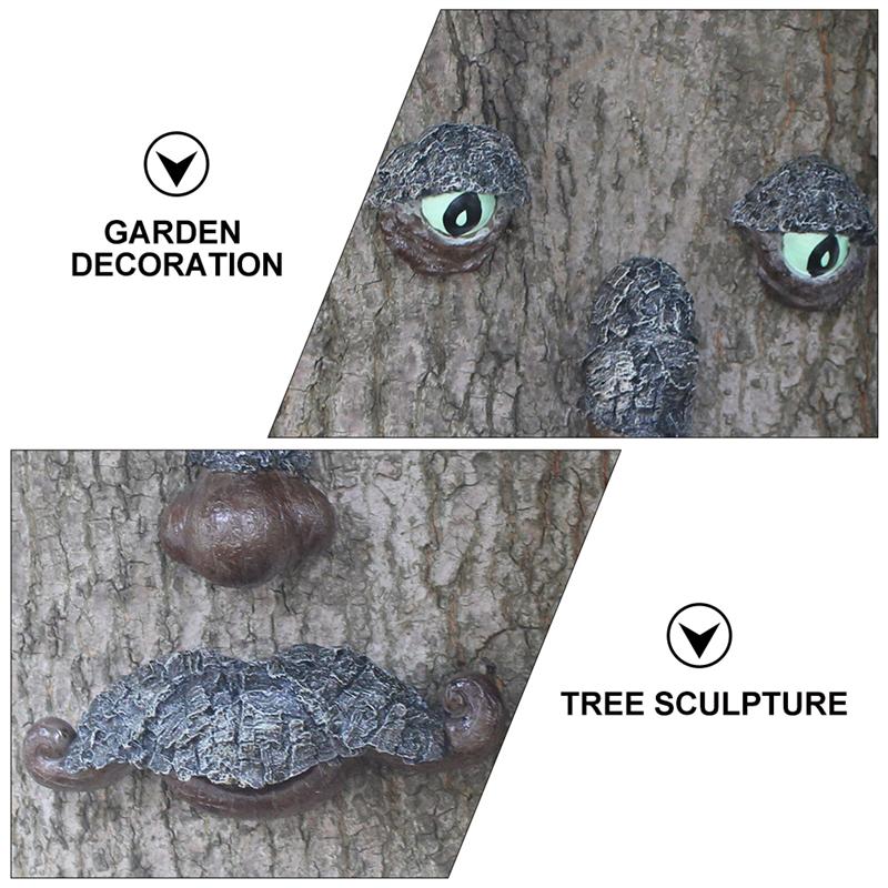 1 Set of Tree Face Decor Funny Tree Sculpture Yard Art Garden Decoration (Brown)