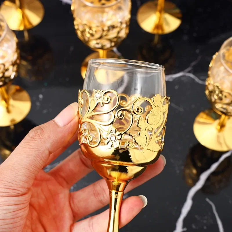 Copas de vino creativas Retro de Ramadán, copa de Vodka, licor, licores, flores doradas, copa de vino de boda de estilo europeo, Vasos
