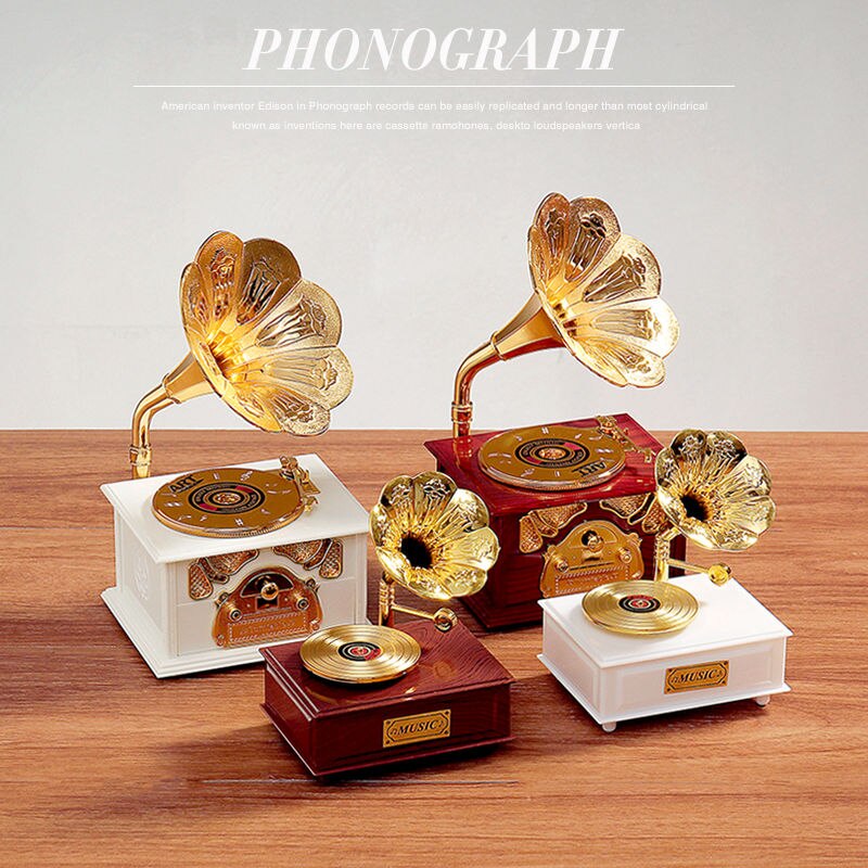 Boîte à musique Gramophone Antique, boîte à musique créative européenne, manivelle, décor de maison, d&#39;anniversaire et de noël