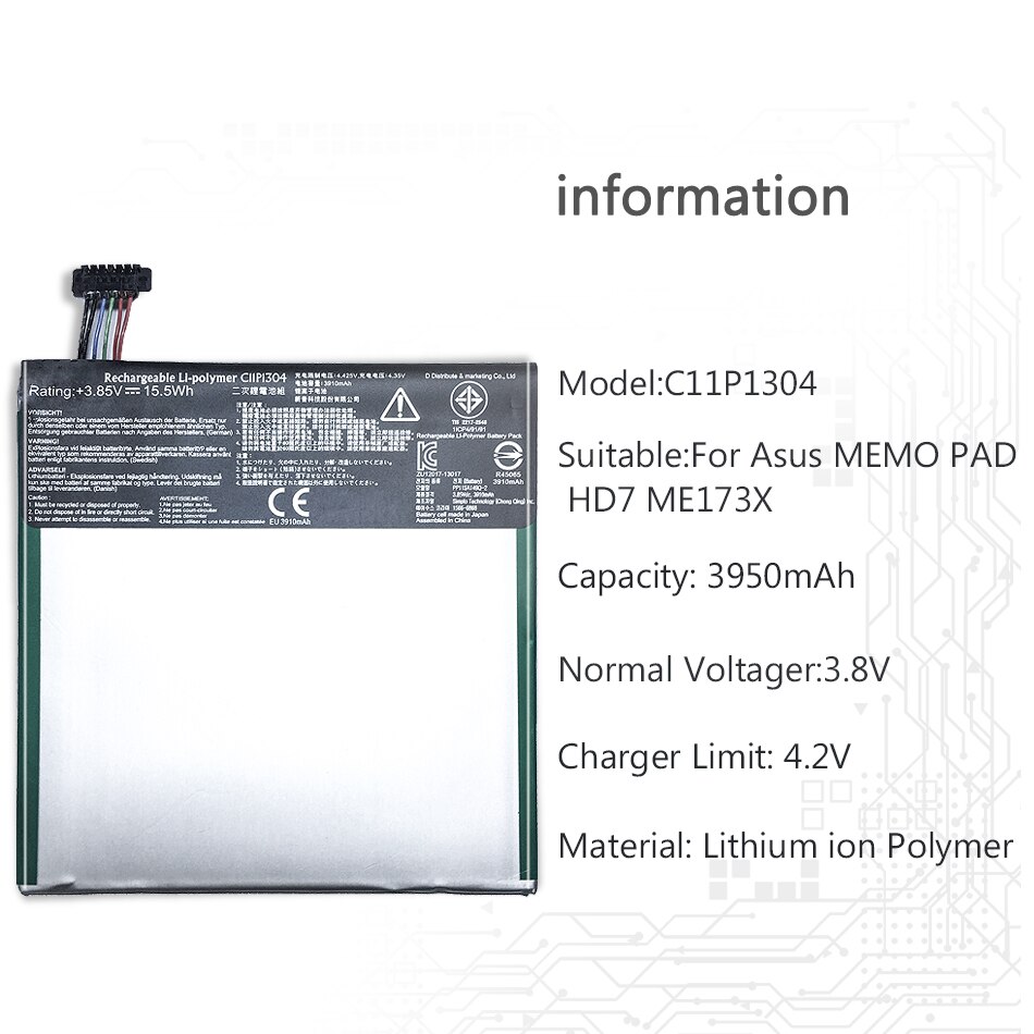 Voor Asus Memo Pad Hd 7 ME173X HD7 ME173 K00B 3950 Mah C11P1304 Tablet Batterij