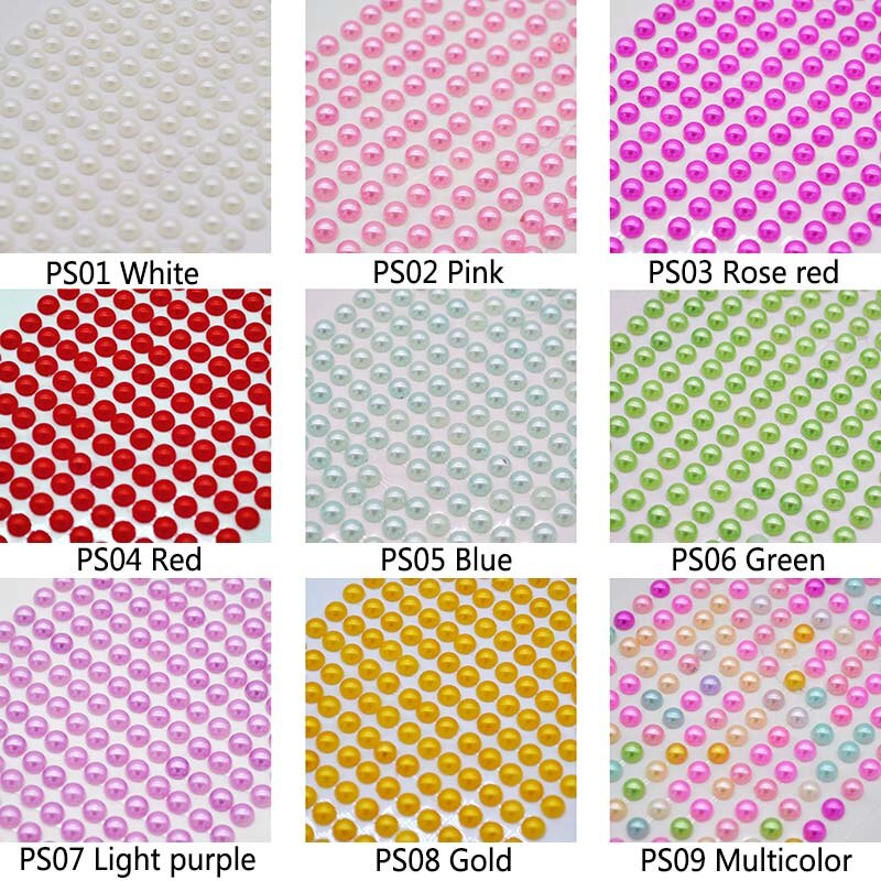 1Sheet 6mm Half-round Pearl Beads Self-Adhesive Rhinestone Crystal Acrylic Stickers DIY Multicolor Decals Scrapbook Stickers Gem