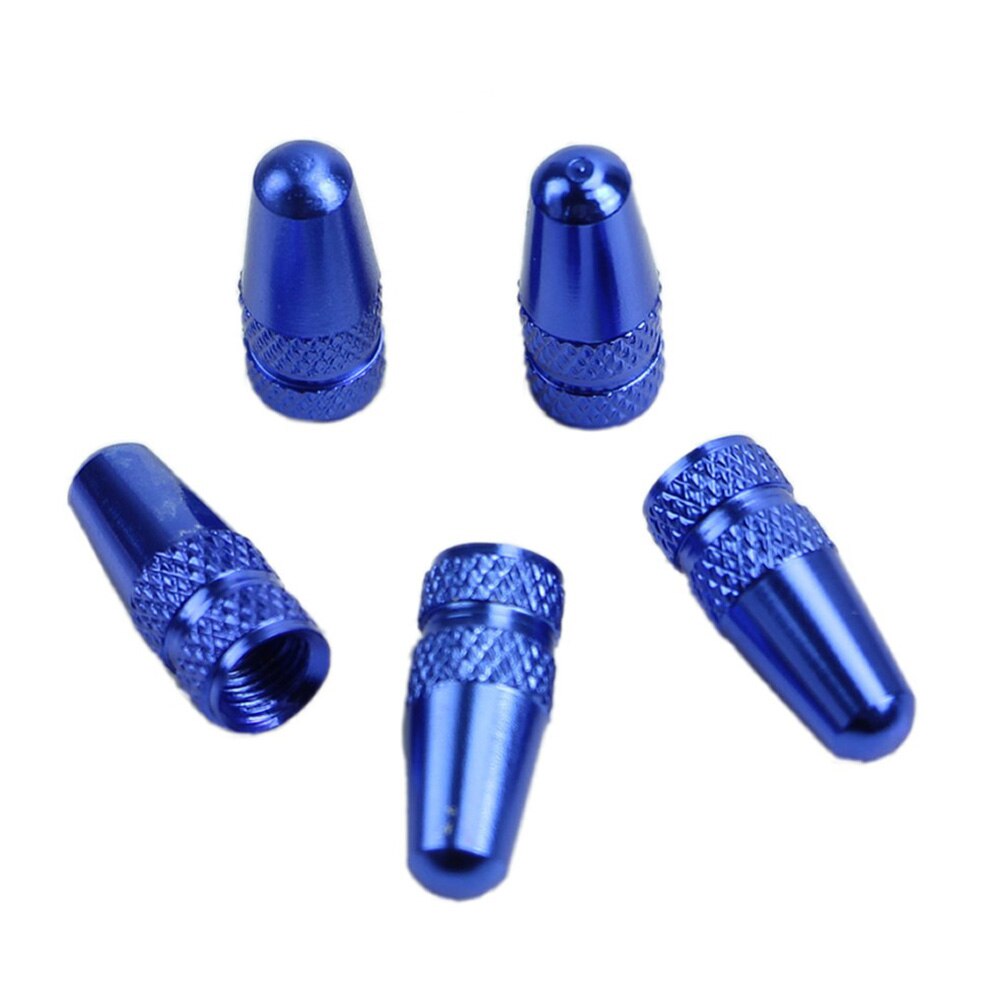 5Pcs Fietsen Universal Aluminium Frankrijk Type Fiets Auto Accessoires Tire Stofdicht Kleine Ventieldopje: Blue