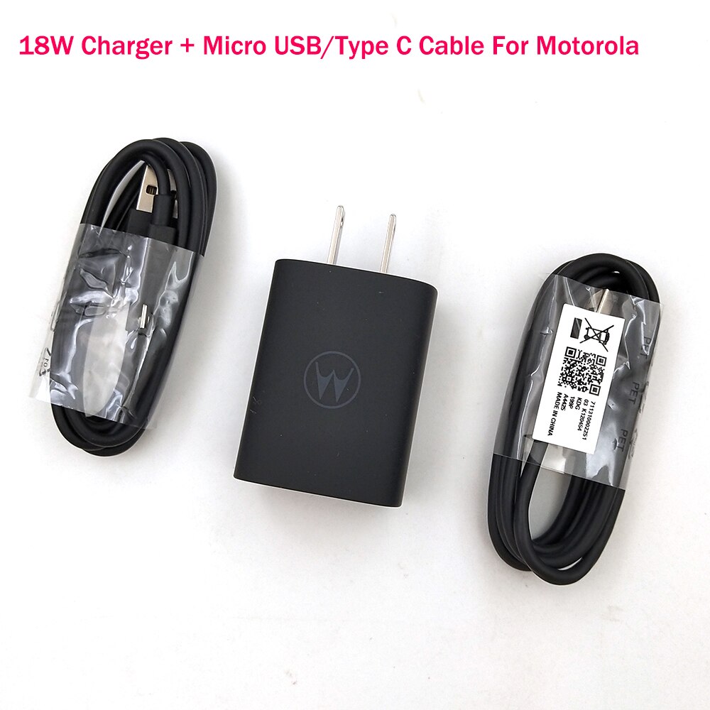 Motorola 12V1.5A Fast Charger Turbo Power 18W Quick Ons Adapter Micro/Usb C Data Kabel Voor Moto E5 plus Z Z2 Z3 Spelen G5 G6 G7 P5