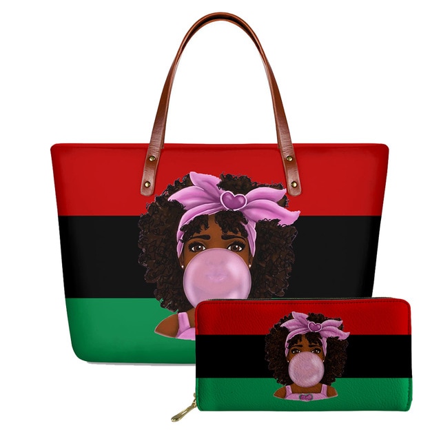 Handbags Women Bags Pan African Girl Custom mode Printing 2pcs/set Shoulder Bag&Wallet UNIA Flag Females Top-Handle Bags