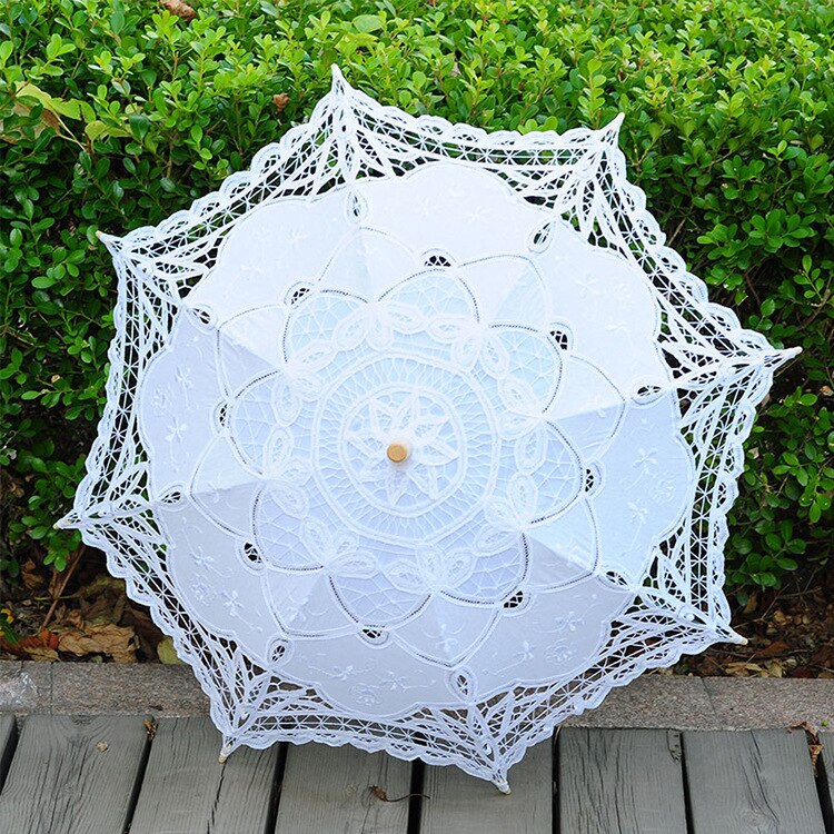 Paraguas de boda para novia, sombrilla de protección solar, color blanco, 68cm x 52cm, Encaje Vintage de verano,