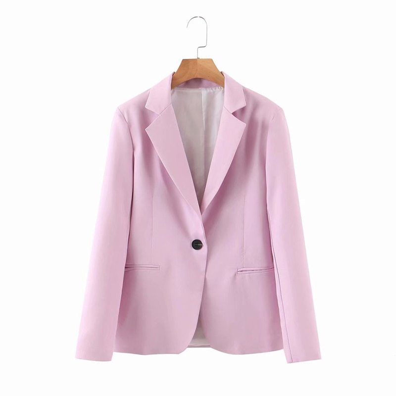 Forår efterår lilla pink 2- delt sæt kvinder enkelt knap kontor dame blazer jakke toppe+lynlås bukser jakkesæt kvindelige bukser: Kun lilla blzaer / L