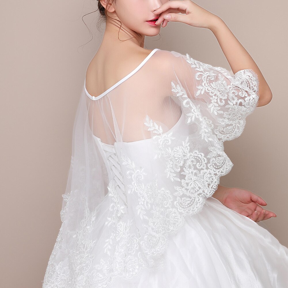 Cape de mariage en Tulle ivoire pour femmes, élégante, Vintage, châle de plage formel, haut, bas, soirée, bal