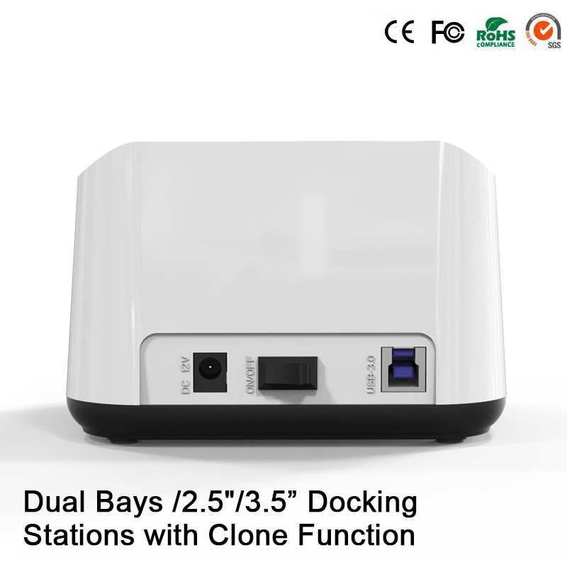 HD05 Aggiornato! 2 Baia 2.5/3.5USB 3.0 a SATA HDD SSD attracco stazione doppio Baia molo stazione con Funzione di clone di Presa 12TB di Leggere