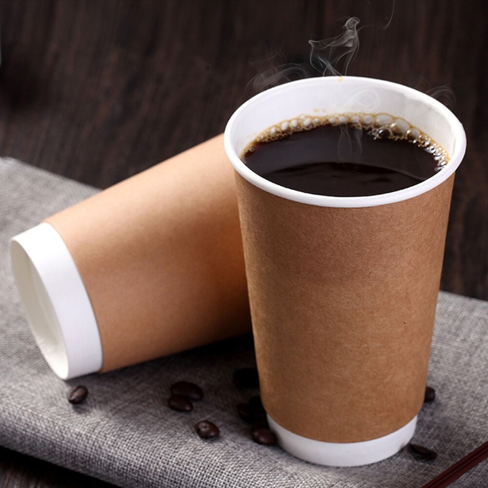 [ 100 stk] kaffekrus i brunt papir, engangs dobbelt fortykkelse forhindrer kaffekop 8/14/16 oz