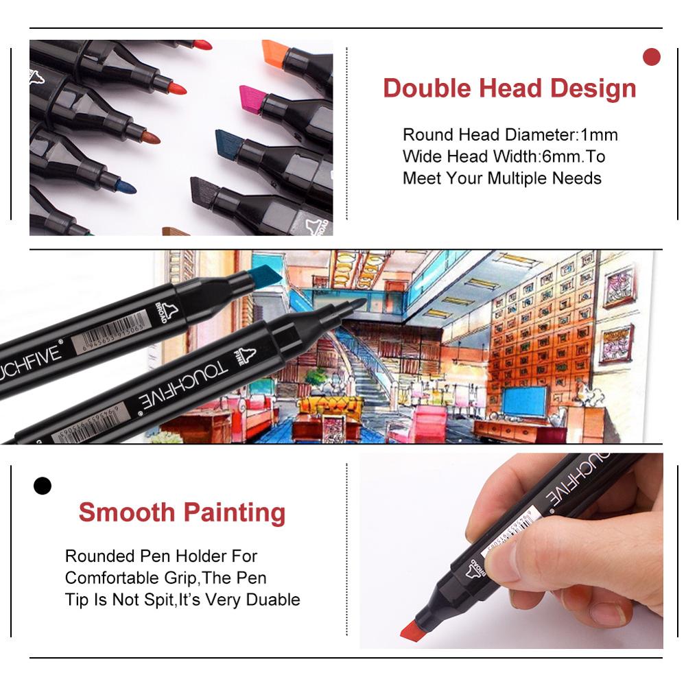 TouchFive 12/24/36/48/80/168 Couleurs Noir Corps Dessin Marqueur Stylos Alcool Double Dirigé Conseils pour Manga dessin Marqueur