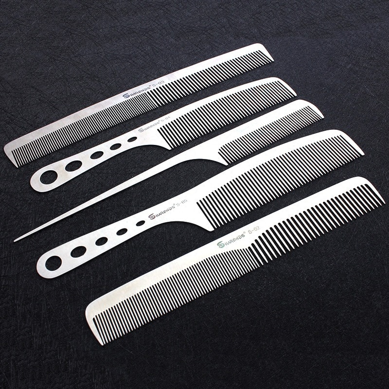 Titanium steel comb ultra-thin metal hair cutting comb hairdressing steel comb flat hair comb beauty salon stylist