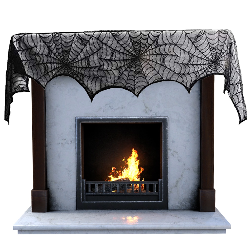 2 stk halloween dekorasjon blondere edderkoppnett skjelett hodeskalle fest duk svart peis mantel skjerf ordning dekorasjon rekvisita