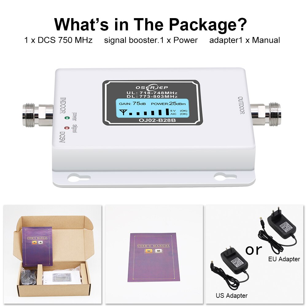 70dB LCD LTE 700MHz B28B 4G Mobile Phone Signal Repeater not include antenna