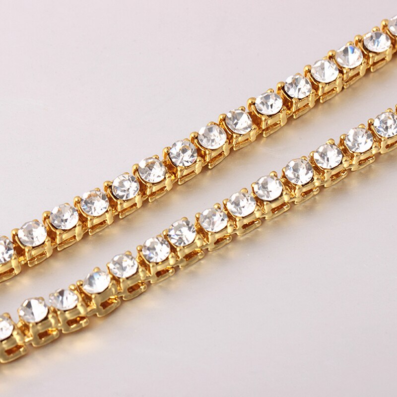 1 Row Necklaces Luxury Brand Hip Hop Bling Gold Color Bling Iced Out Tennis Chain Men Women Chain Jewelry