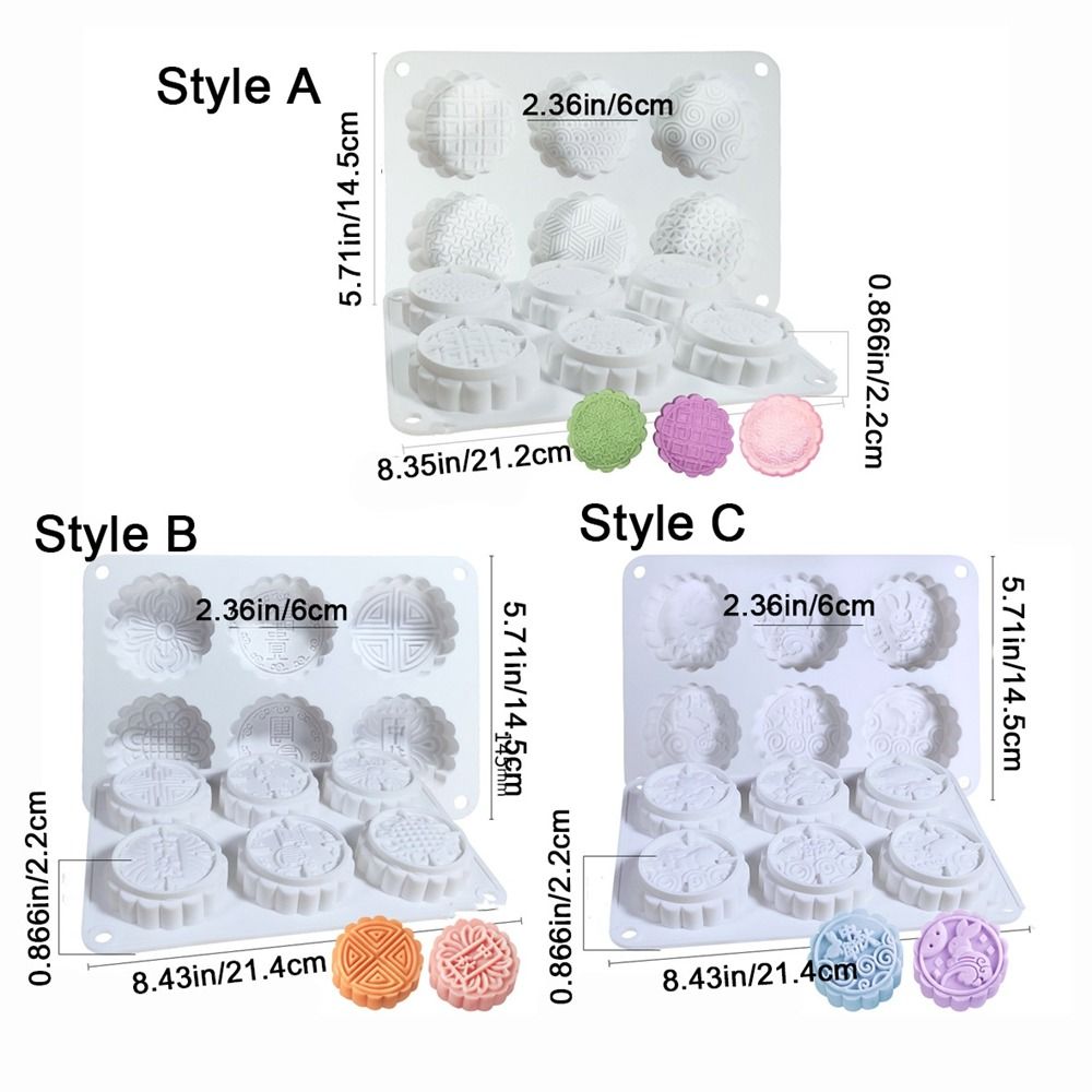 Kaarsvorm 3D 6-gaats Mooncake-vorm Siliconen reliëf koekjesvorm Chinese stijl non-stick Mung Bean Mold Mid-Autumn Festivals