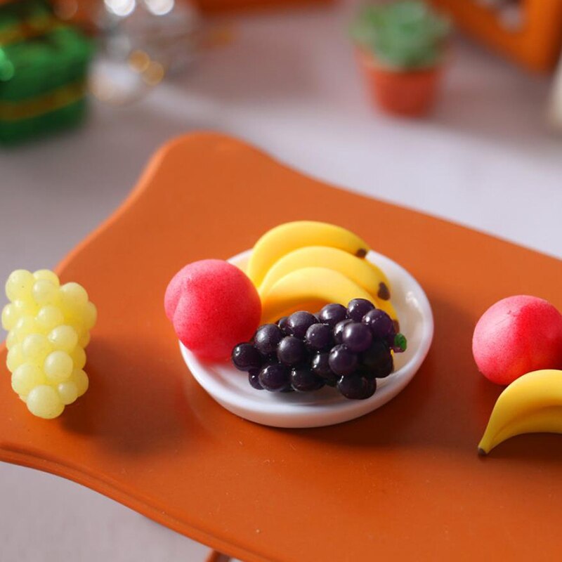 6 Stks/set 1/6 1/12 Schaal Mini Simulatie Fruitschaal Druif Banaan Perzik Poppenhuis Keuken Decoratie