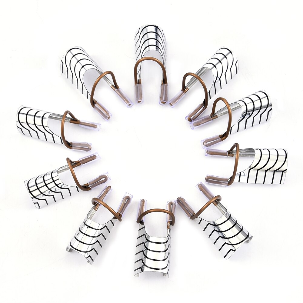 10Pcs Nail Art Extension Sticker Builder Form Guide Reusable Aluminum Nail Extension Pallets Tips Forms Stencil Manicure Tools