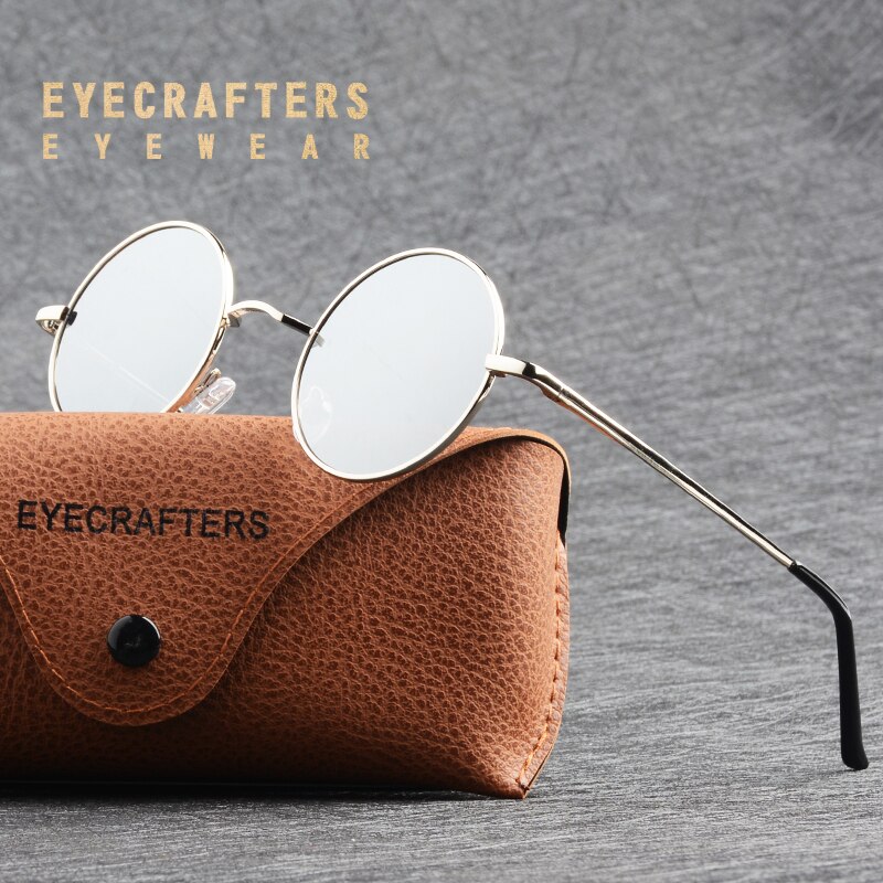 Eyecrafters Retro Vintage Round Polarized Metal Steampunk Sunglasses Mens Womens Silver Mirrored 7880