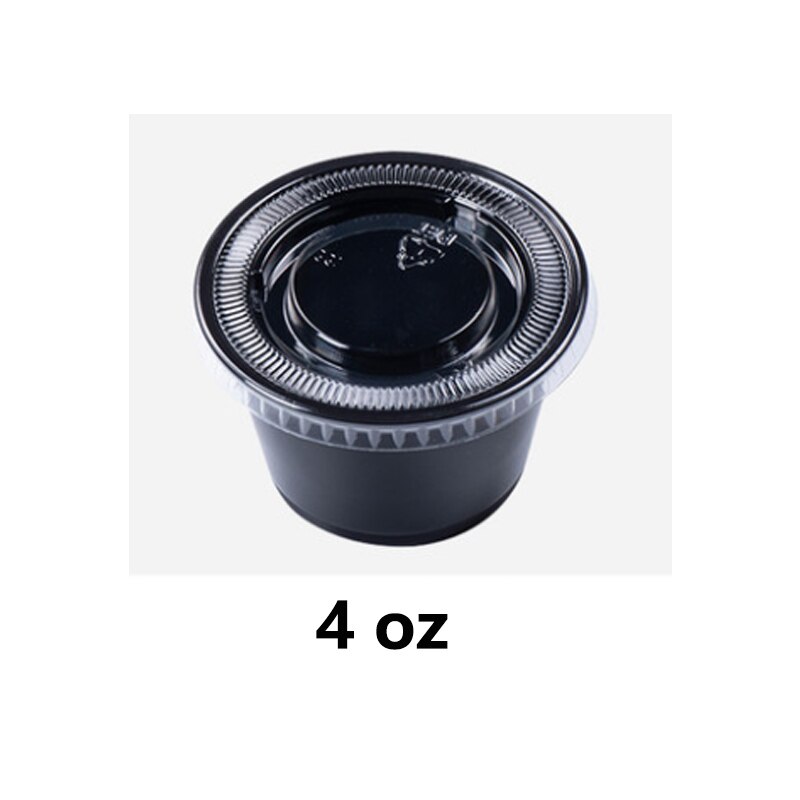 Black disposable sauce cup with lid Salad Ketchup container Snack bar takeaway supermarket tasting essential.: 4oz / 50pcs