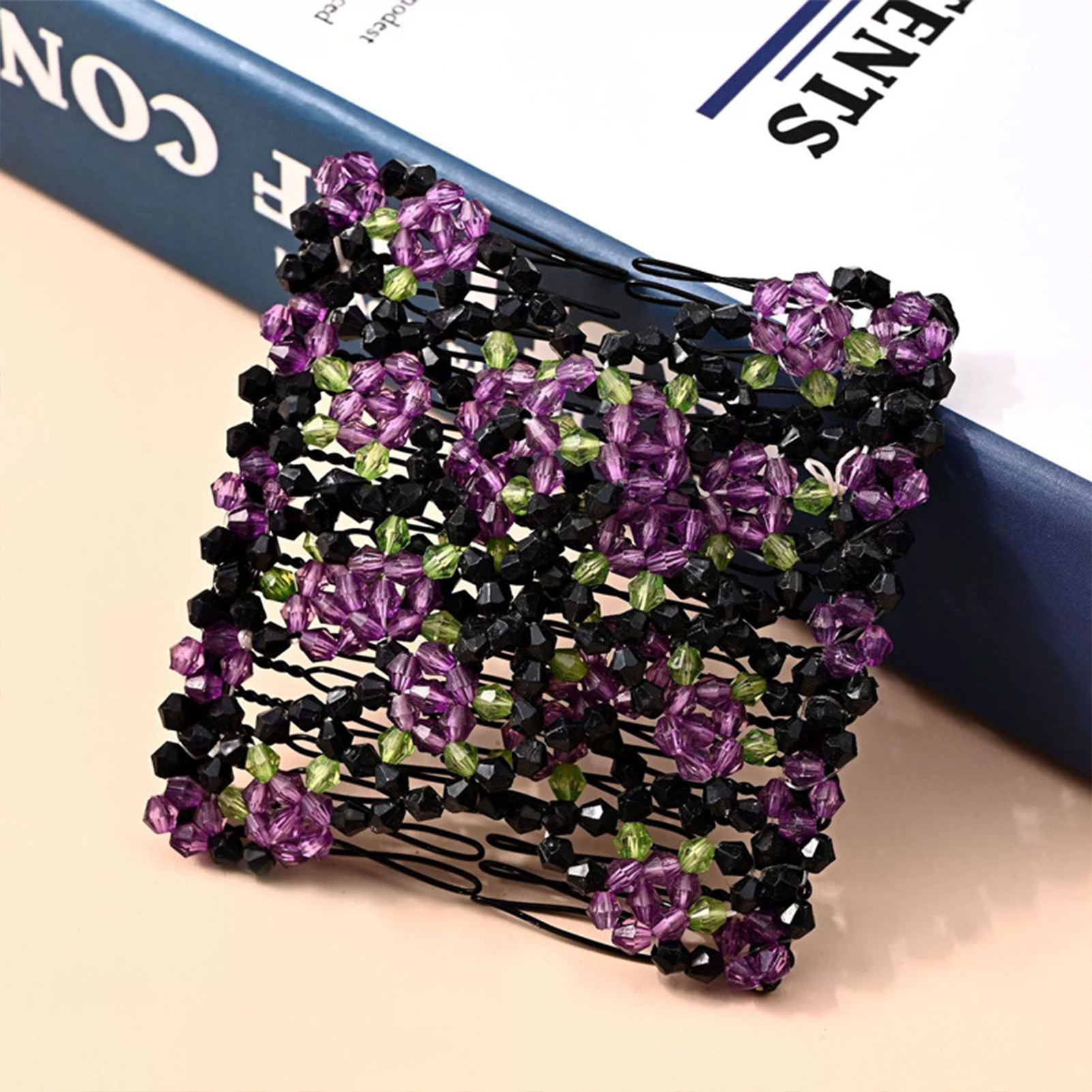 Women Magic Elastic Hair Comb 2 Row Magic Easy Stretching Hair Comb for Birthday Stage Party Hairstyle: PURPLE