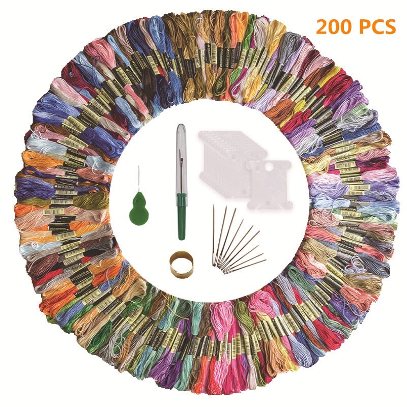 Multicolor Cross Stitch Threads Embroidery Thread Floss Skein Kit DIY Sewing Tool 50/100/150/200 Random Colors: 200 Colors