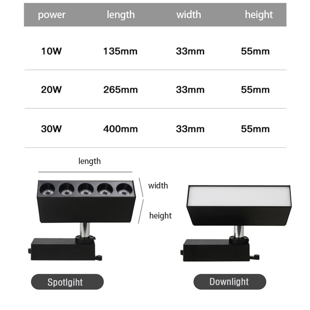 Embutido LED Track Lights, Grille Lamp Series, sala de estar Spotlight, Downlight sem luz principal, 10W, 12W, 18W, 24W, 30W
