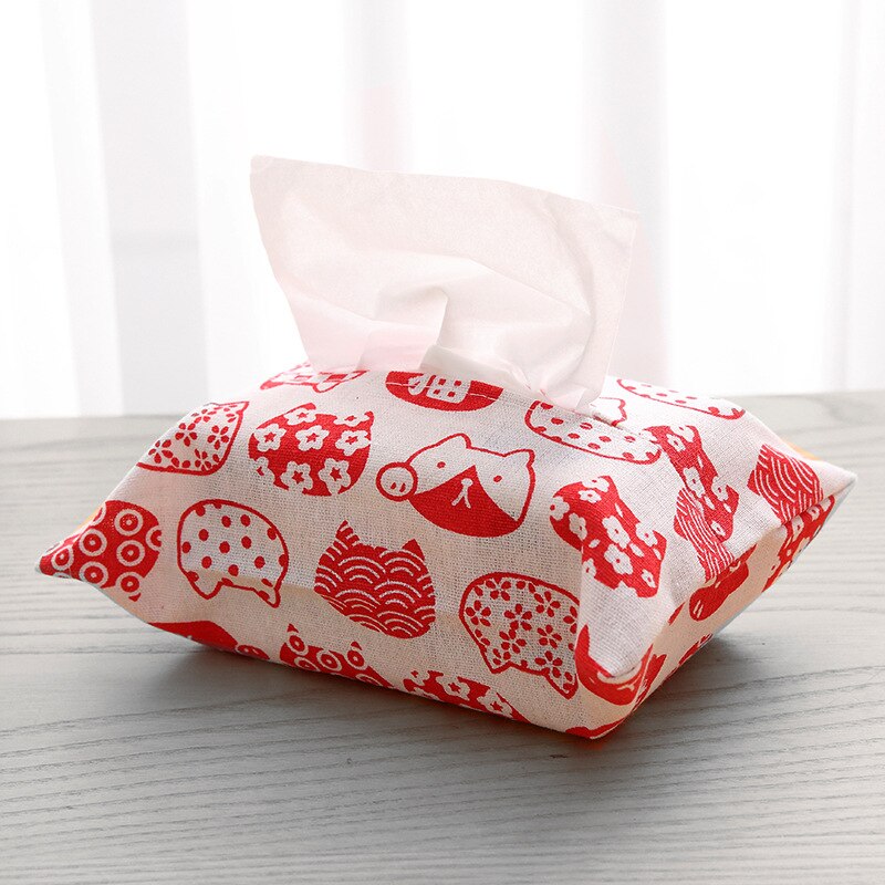 Snailhouse Tissue Box Cover Bag Cute Cat Tissue Box Bag Restaurant Living Room Kitchen Cotton Linen Storage Paper Drawer Cover: Red