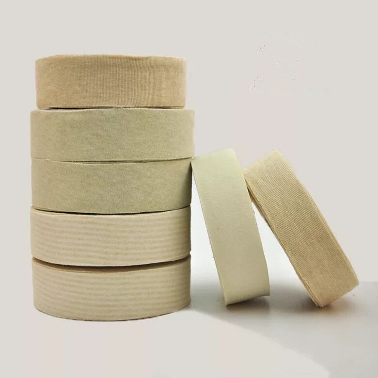 Natural Colour Organic Cotton Ribbon Fabric 40 mm Natural white Brown stripe color 100 meters for baby clothes cuffs and neck