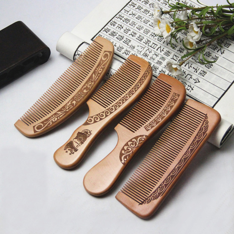 1Pcs Peach Wood Comb Flower Painted Anti-Static Natural Head Massage Comb Handmade Wooden Hair Comb Hair Styling Tools For