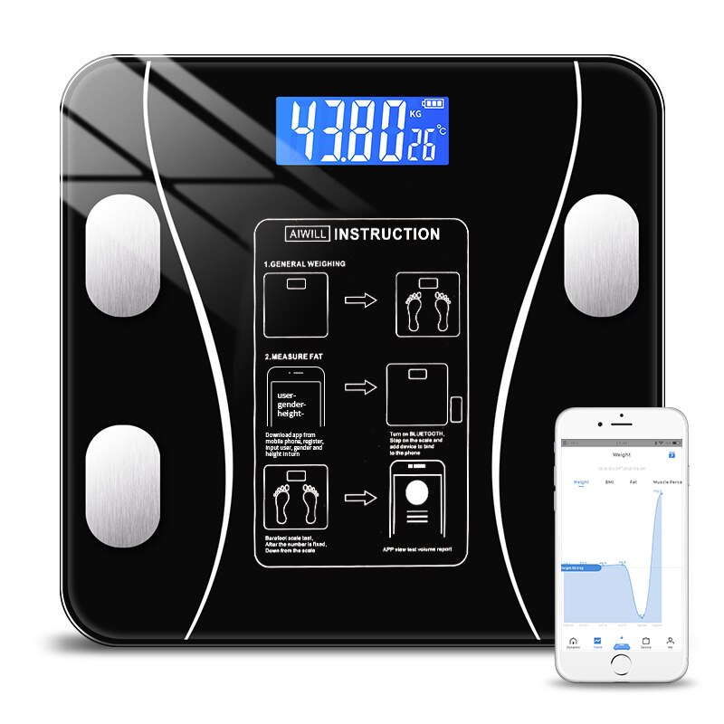 Smart Lichaamsvet Schaal Verbinding Bluetooth Elektronische Weegschaal Lichaamssamenstelling Analyzer Bascula Digitale Badkamer Vloer Schaal: Default Title
