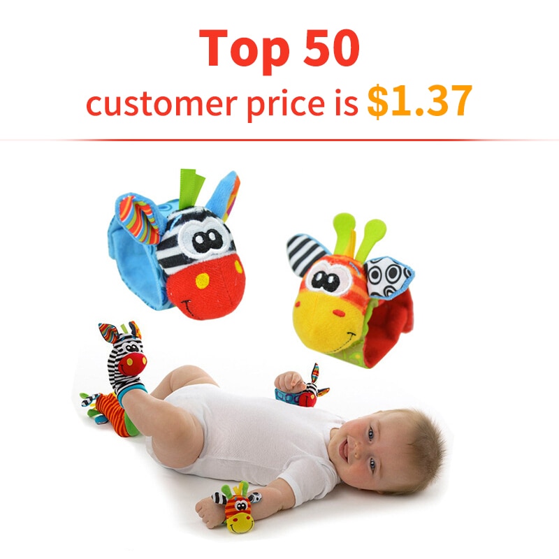 2pcs/price Newborn 0~24 Months Baby Socks Animal Foot Socks Rattles Toys Developmental Soft Wrist Toys Socks plus hand bell