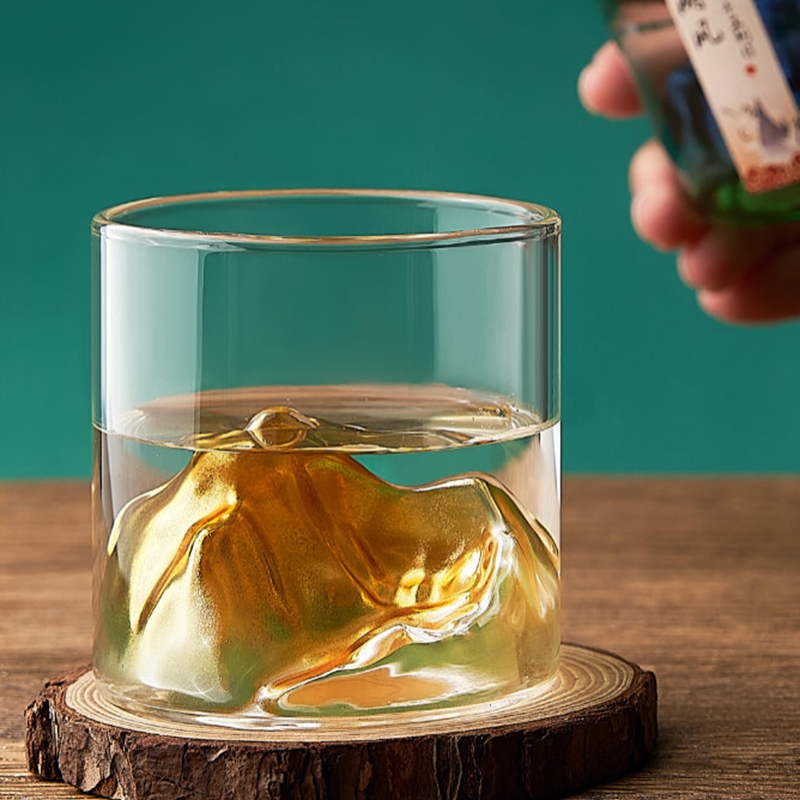 Tasse à whisky en verre de montagne 3D, verre à whisky Transparent, glace, Vodka, verre de roche, verres à boissons, illustration, Gif