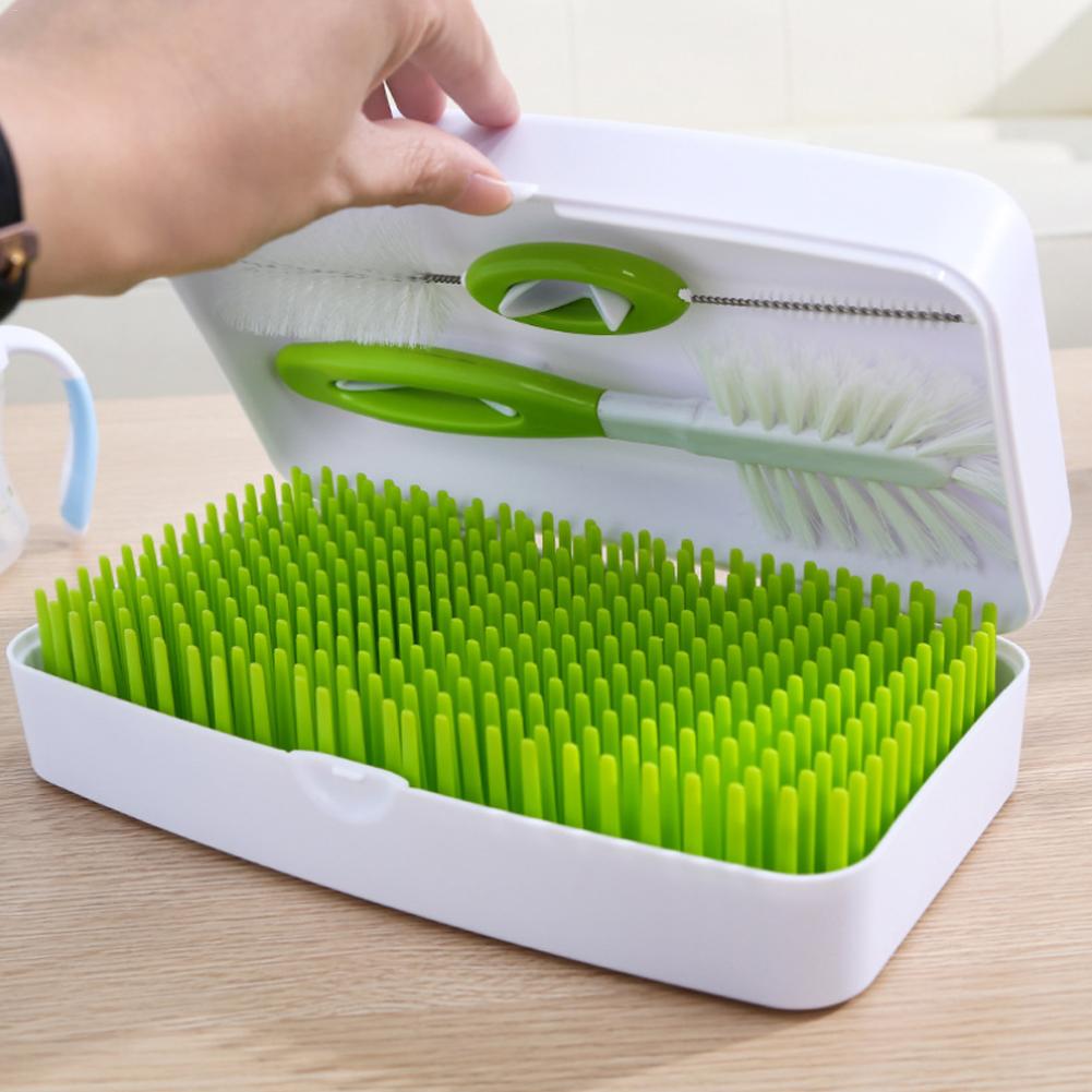 Bærbar folde plæne flaske rack tørrestativ børste flaske rengøring kit holdbar baby musik flaske holder