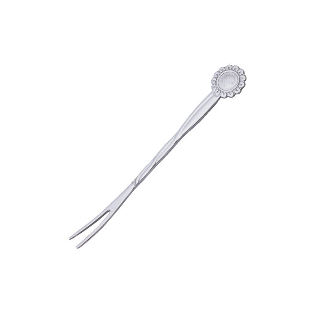 Tenedor de fruta de dos dientes de acero inoxidable forma de flor tarta postre tenedor suministros accesorios de vajilla de cocina: Silver 3