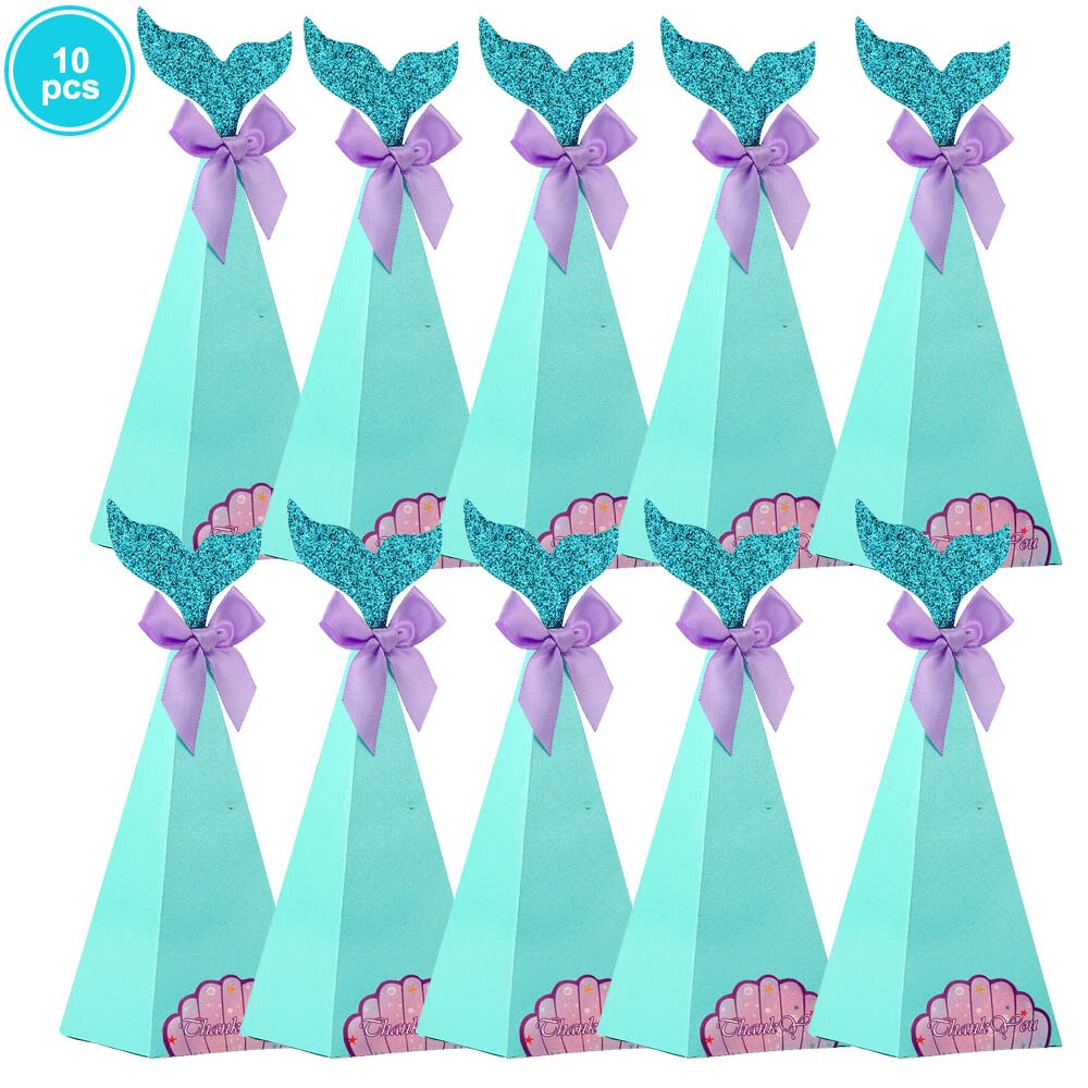 10Pcs Mermaid Verjaardagsfeestje Decoraties Favor Box Diy Papier Doos Zakken Baby Shower Jongen Meisje Little Mermaid Dozen Snoep