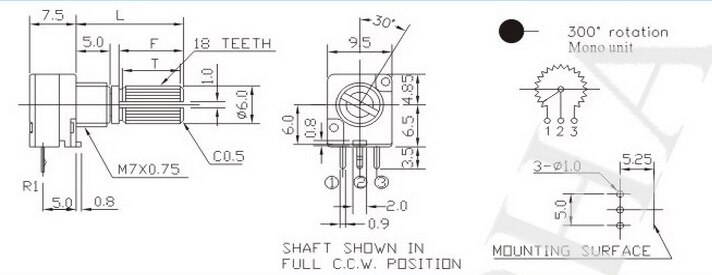 Taiwan alpha alpha 09 precision potentiometer single C1M half shaft length 15mm volume potentiometer