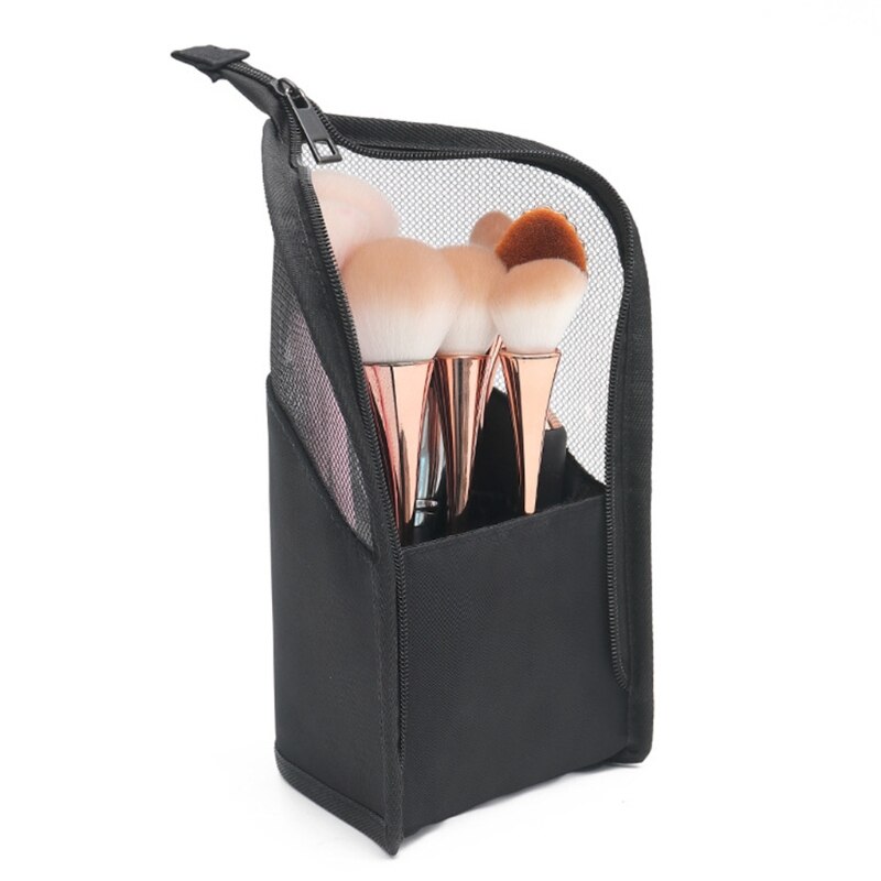 Travel Makeup Brush Bag Portable Cosmetic Brush Holder Organizer Waterproof Stand-Up Makeup Brush Pouch Toiletry Bag: Black