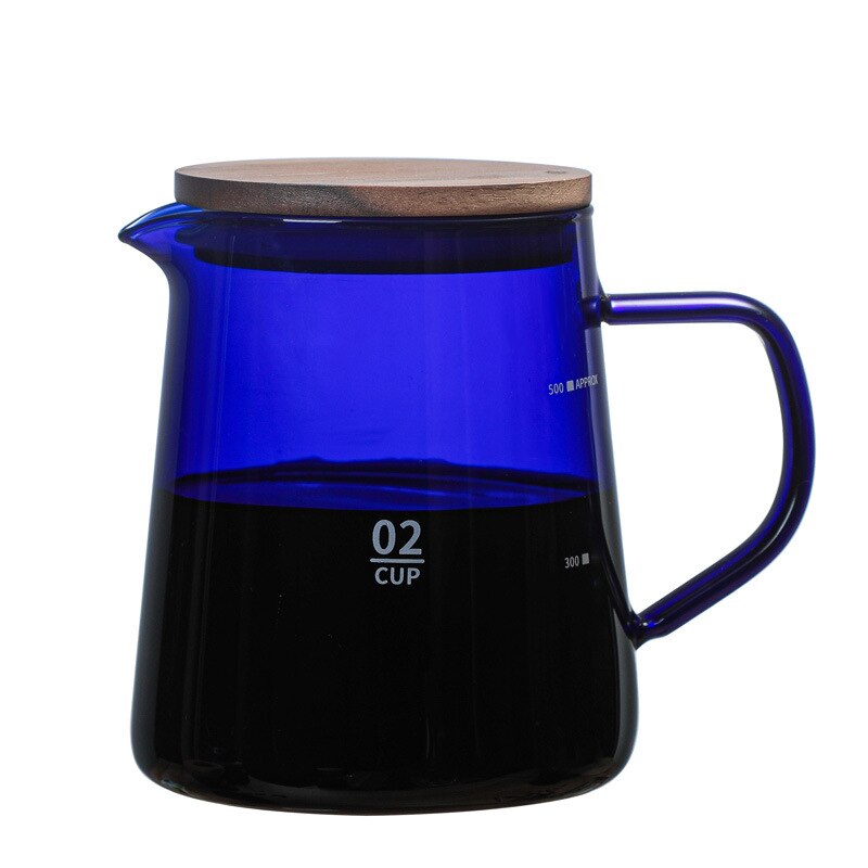 300ml 500ml V60 Pour Over Glass Range Coffee Server Carafe Drip Coffee Pot Barista Percolator Clear Coffee Kettle Brewer: 500ml blue