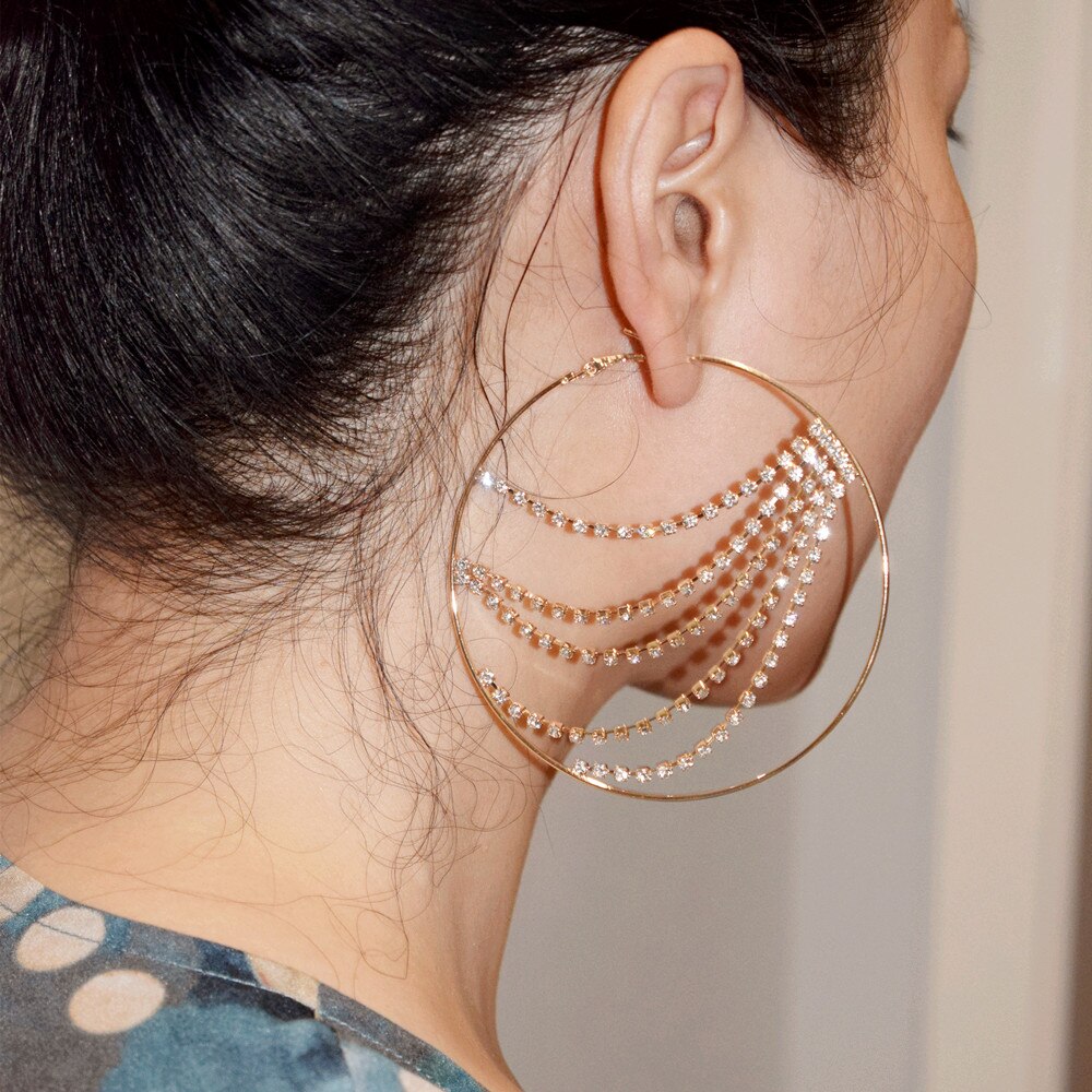 Overdrevet rhinestone big hoop øredobber for kvinner smykker bohemian statement øredobber tilbehør