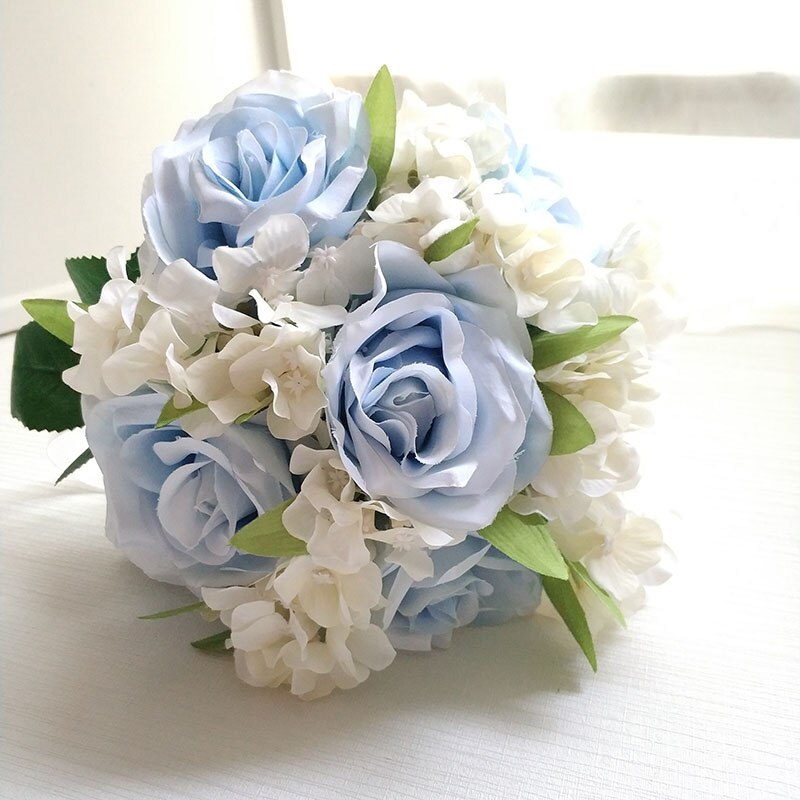 LKY Fr mariage Bouquet mariée Bouquet fleurs mariage soie Roses hortensia rose bleu Bouquet demoiselles d'honneur décoration accessoires: Blue Bouquet