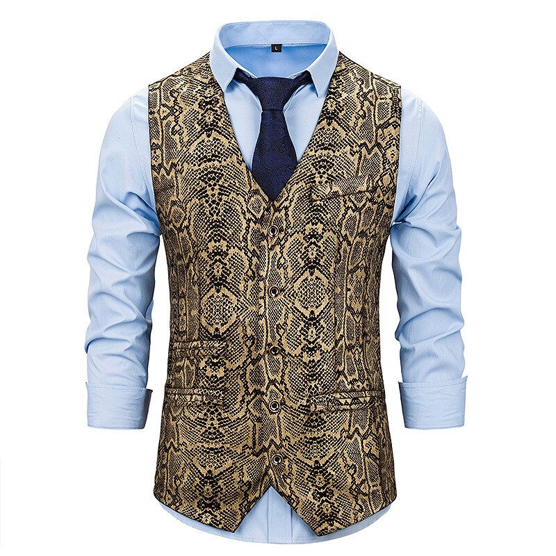 Luxe gouden slangenprint nachtclubvest heren merk mouwloos vest heren feest disco vesten chaleco hombre xxl: Goud / M
