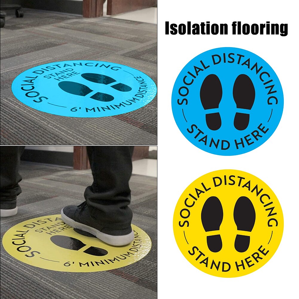 Isolation Distance Signs Ground Stickers 5x Safety Social Distancing Floor Decal Safety Mark Ground Sticker for Market