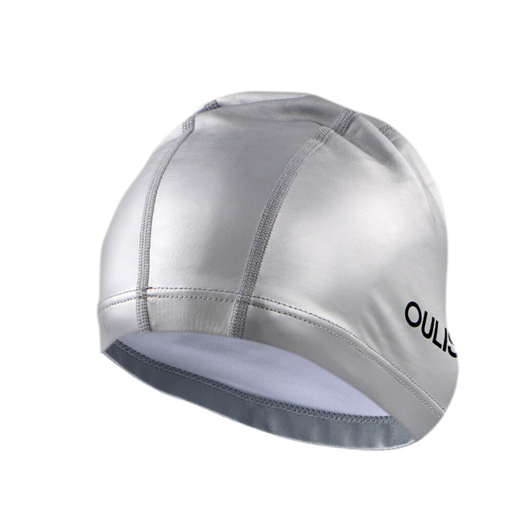 Adult Swimming Cap Silicone Women Men Waterproof Hat PU Coating Durable Elastic Pool Beach Swim Head Cap Summer #15D: silver
