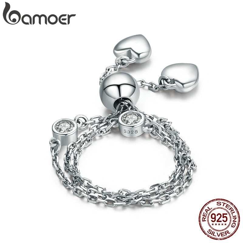 BAMOER Neue Echt 925 Sterling Silber Glitzernde Pflastern Herz CZ Armbinde Einstellbar Verknüpfung Kette Armbänder Schmuck SCB032