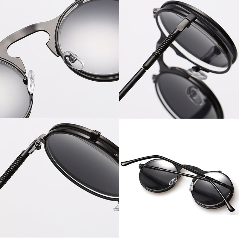 Men Women Vintage Round Metal Frame Flip Up Sunglasses Glasses Eyewear Lens L4ME