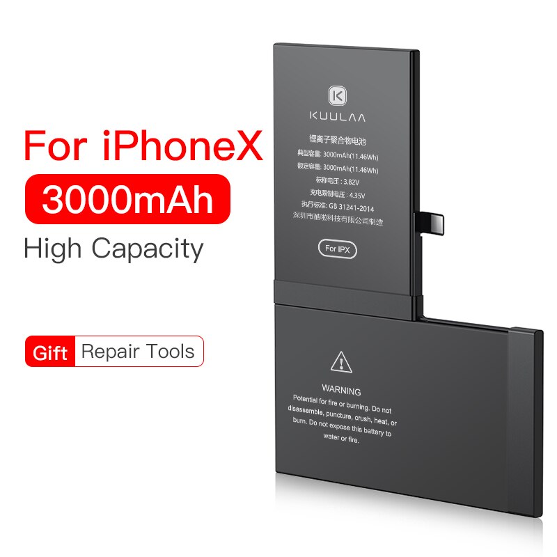 KUULAA Batterie Für iPhone 5 5S 6 6S 7 8 Plus X 6Plus 10 Original Hohe Kapazität Bateria Ersatz Batterie Für iPhone6 iPhone7: 3000mAh For iP X