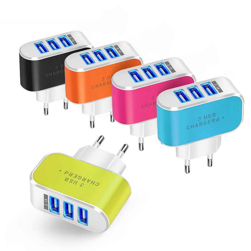 Universal 3 USB Ports Wall Charger 5V 1A Wall Charging Head Mobile Phone Adapter for Smartphones Travel LED Light EU US Plug