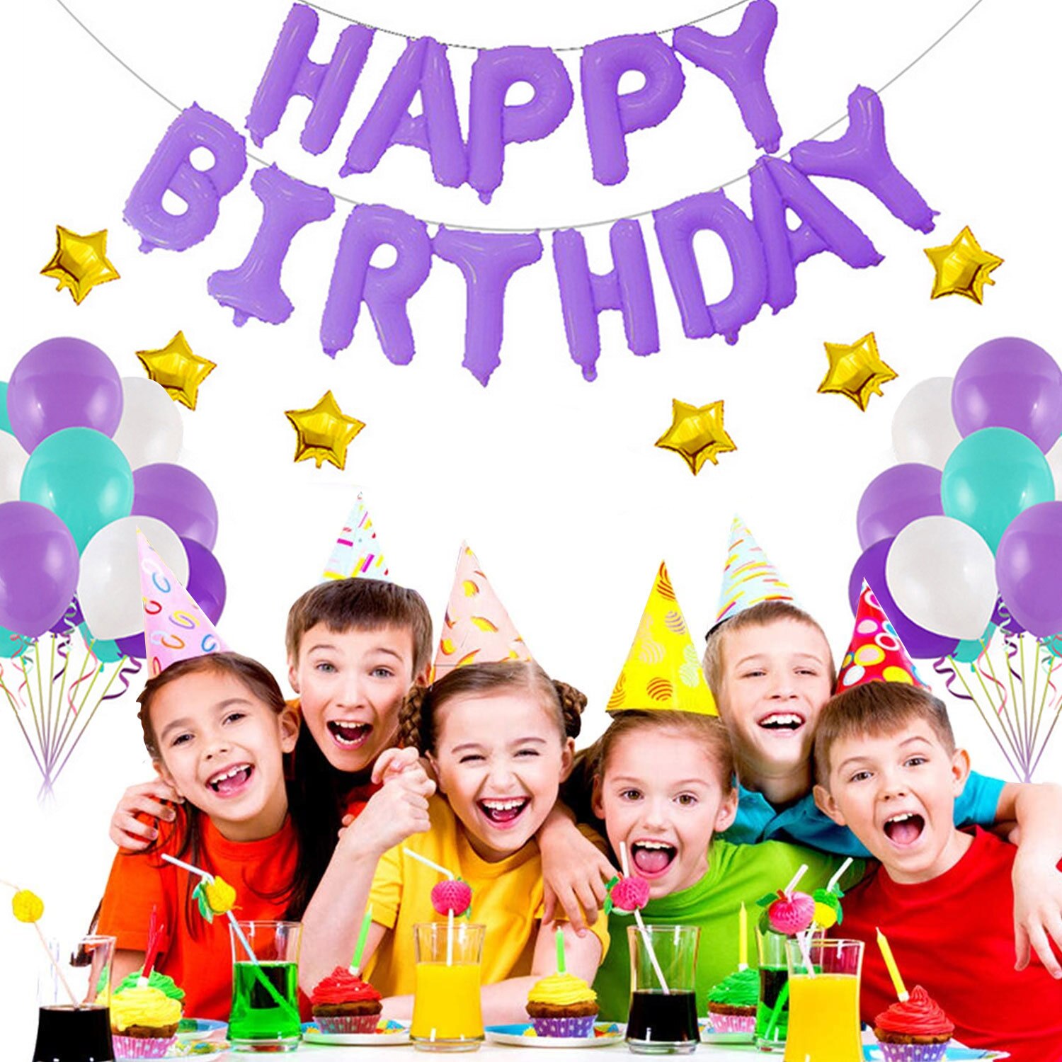 49pcs Birthday Party Decorations Set with Happy Birthday Banner Mermaid Star Foil Balloons Tassels for Girls Children