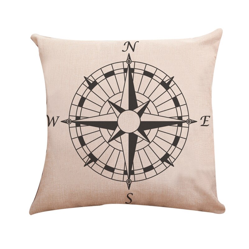 1pc 45 x 45cm zeeblauw kompas kaart bedrukt ankerpatroon zeeschip kussensloop decoratieve kussensloop